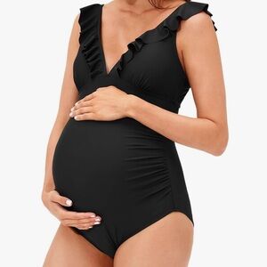 Black Ruffled Maternity Swimsuit